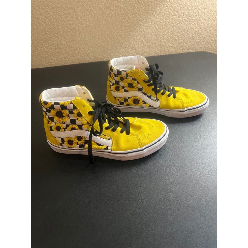 Vans Sk8-Hi Custom Sunflower Checkerboard Yellow High Top Sneakers Womens 8